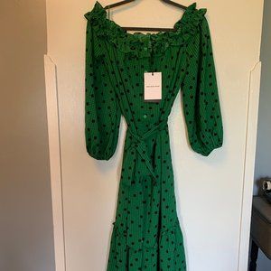 Green Polka Dot Off the Shoulder Dress